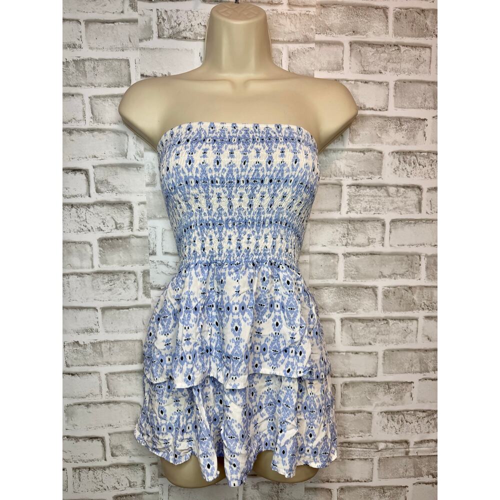 OSIT Impresa S.P.A Cottagecore Bohemian Blue&White Flowy Tube Top Women's 2 Y2K